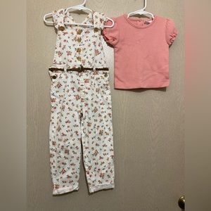 Overalls and Pink Shirt Matching Set - Little Lass - Toddler Girls Size 4T